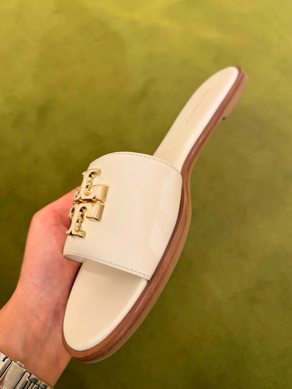 Tory Burch Everly Slide Leather Sandals New Ivory‎